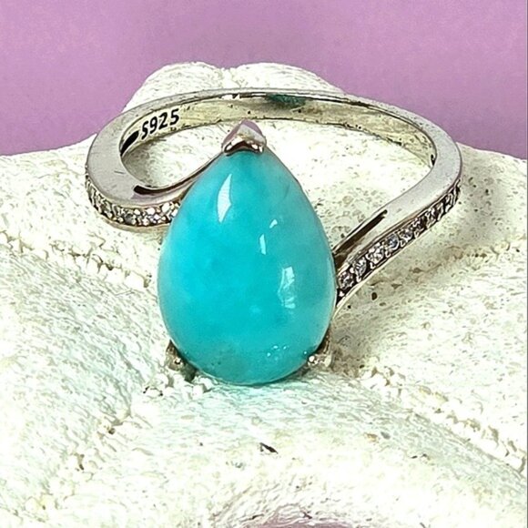 925 Sterling Silver Ring Sz 7.75 with Natural Amazonite  & CZ - Picture 6 of 13